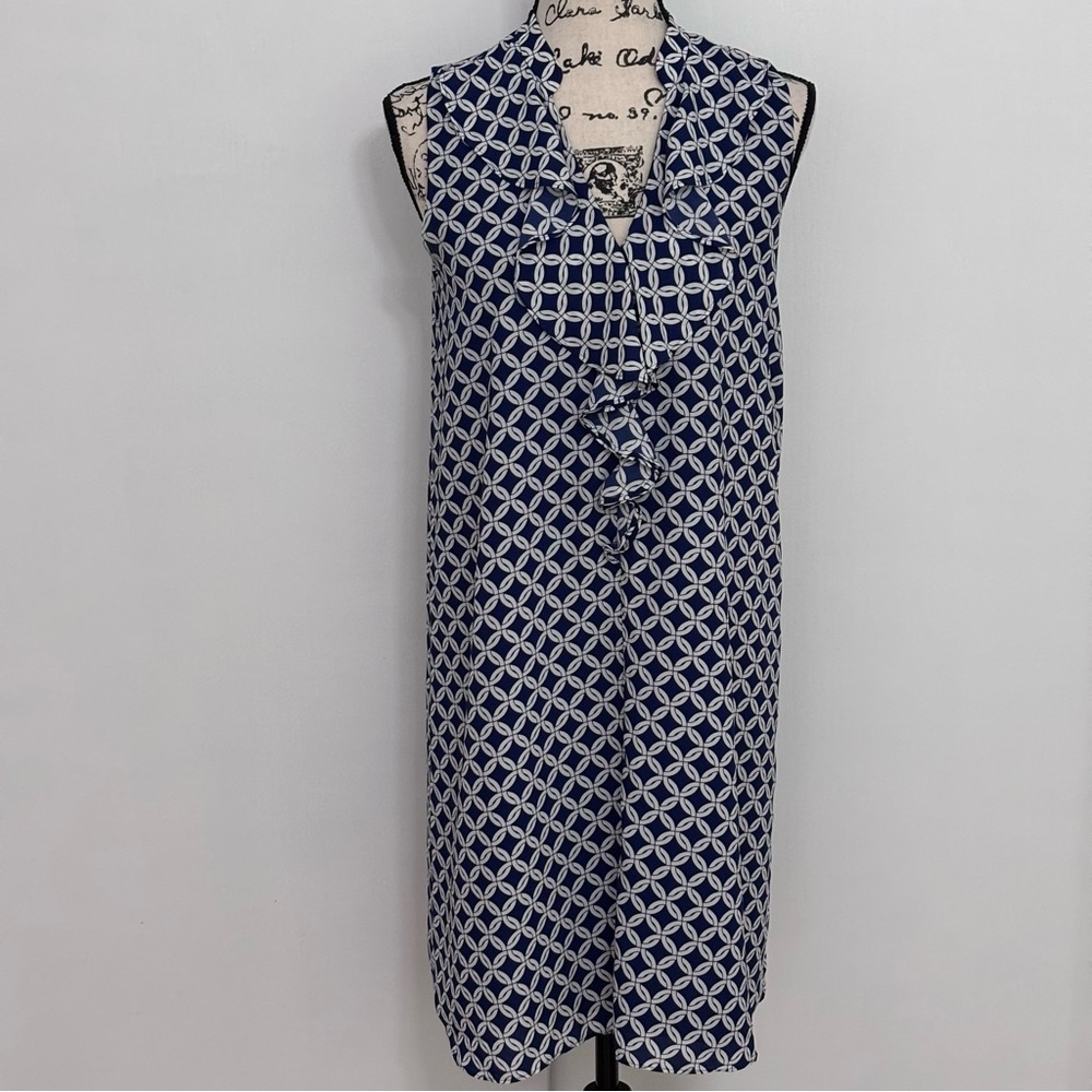 Lark & Ro Navy and White Sleeveless Geometric Shift Midi Dress